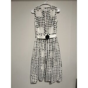 AKRIS PUNTO WINDOW MIDI DRESS A Line Pills Dot White Black Sleeveless SIZE 4